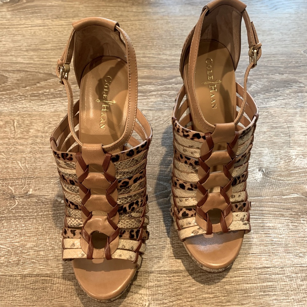 Cole Haan Nike Air Minka Wedge Platform Sandal Snakeskin Leather Size 9.5